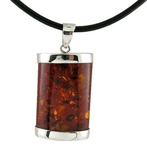 New 925 Sterling Silver & Amber Cylinder Pendant